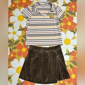 Sweet Butterfly Girls Knit Collar Shirt and Pleated Skort 2 pc. Set Preppy 10/12